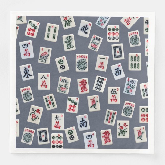 MahJongg Fliesen-Design auf dunkelblau Serviette (Vorderseite)