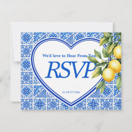 💙🍋Mahlzeitenwahl + QR Azul & Limone Romance RSVP Karte