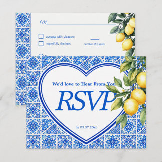 💙🍋Mahlzeitenwahl + QR Azul & Limone Romance RSVP Karte