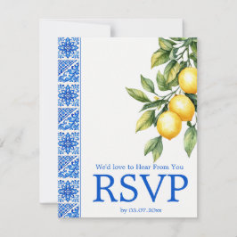 💙🍋Mahlzeitenwahl + QR Azul & Limone Romance RSVP Karte