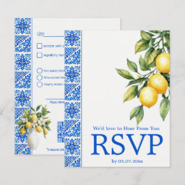 💙🍋Mahlzeitenwahl + QR Azul & Limone Romance RSVP Karte