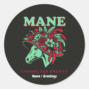 Mähne Charakter Energie Lustiger Renntag Blumenhut Runder Aufkleber