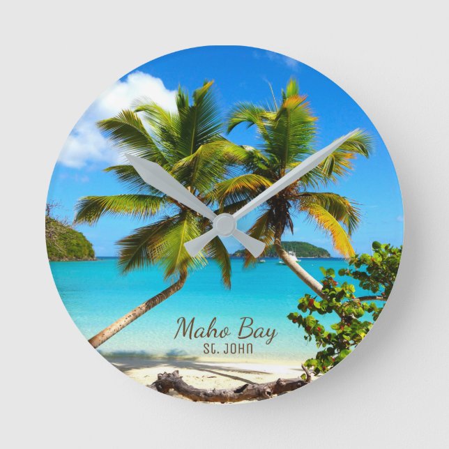 Maho Bay Beach St. John Wall Clock Runde Wanduhr (Vorderseite)