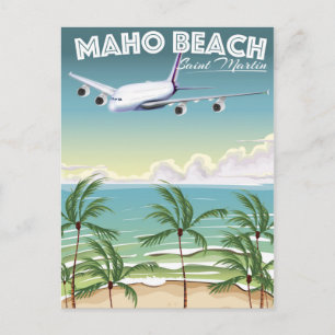Maho Beach Saint Martin Flugzeug Poster Postkarte