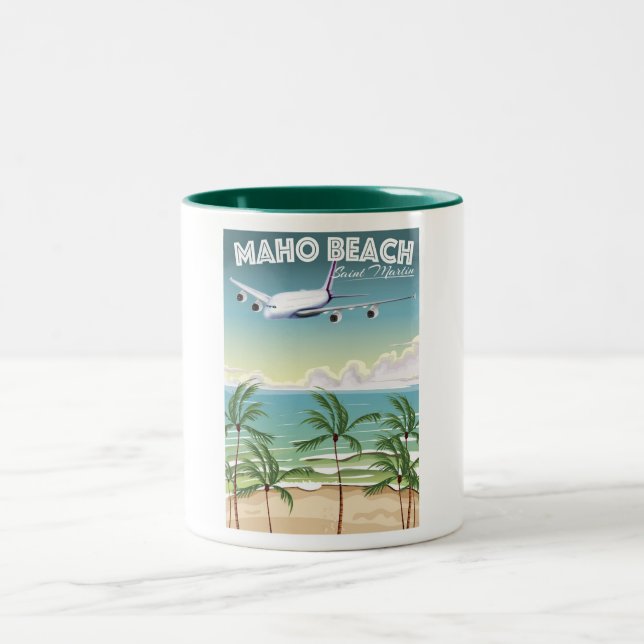 Maho Beach Saint Martin Flugzeug Poster Zweifarbige Tasse (Mittel)