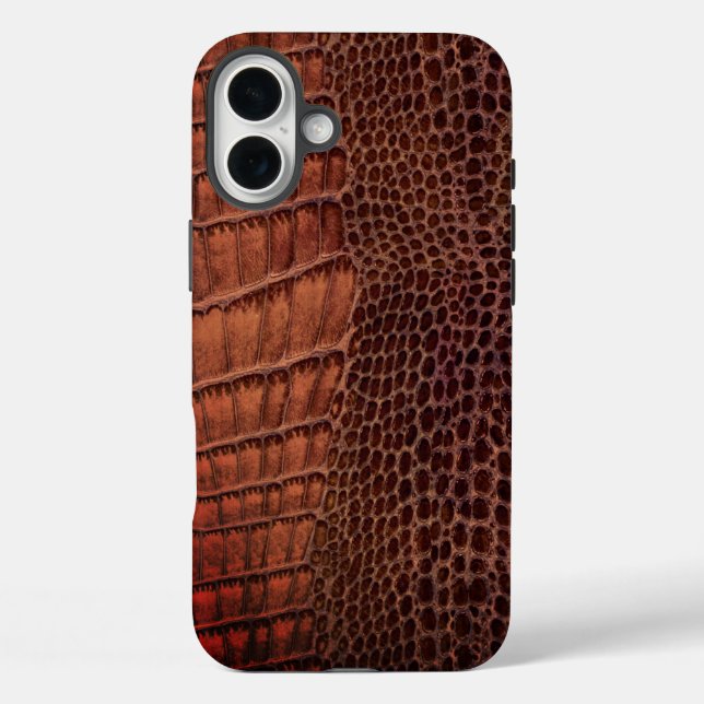 Mahogany Alligator Classic Reptile Leder (Imitate) iPhone 16 Plus Hülle (Rückseite)