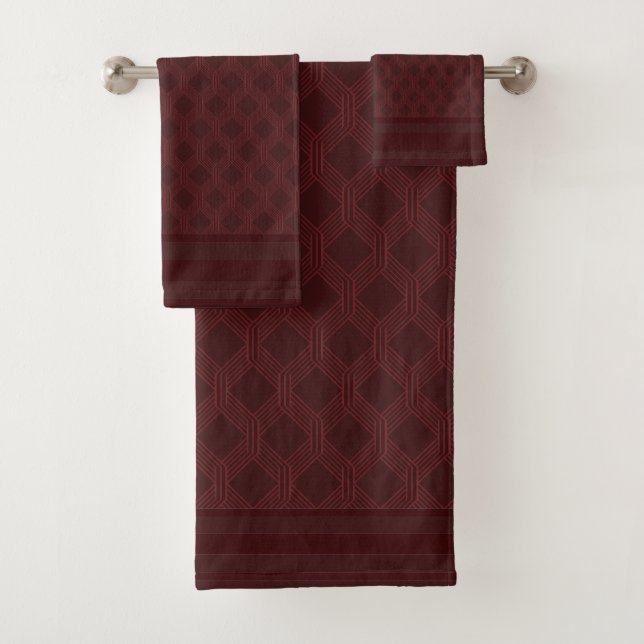 Mahogany Geometric Pattern Badetuch Set (Insitu)