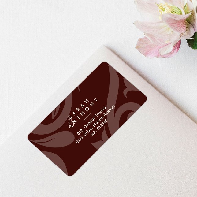 Mahogany Red Damask Classic Wedding Address Label Adressaufkleber (Von Creator hochgeladen)