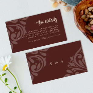 Mahogany Red Elegant Classic Damask Wedding Begleitkarte