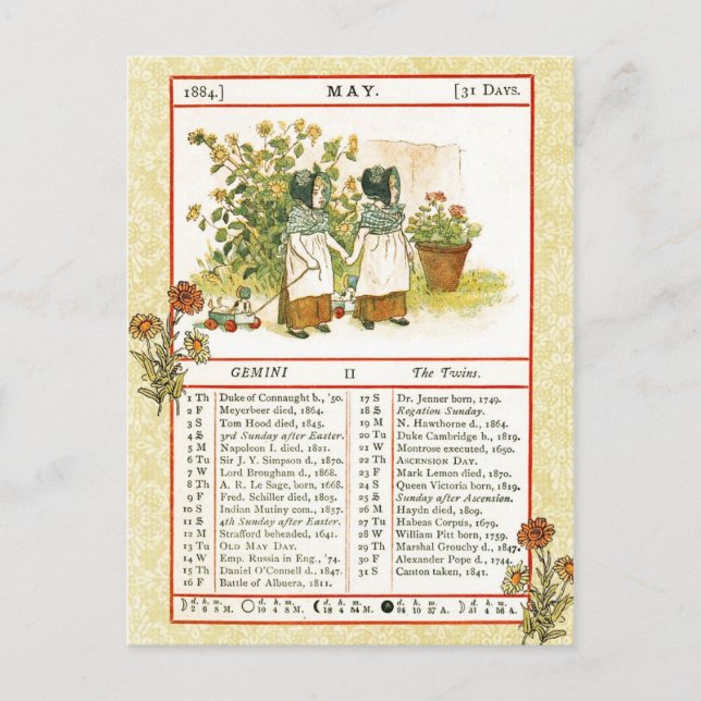 Mai 1884 Almanac Zwillinge Postkarte (Vorderseite)
