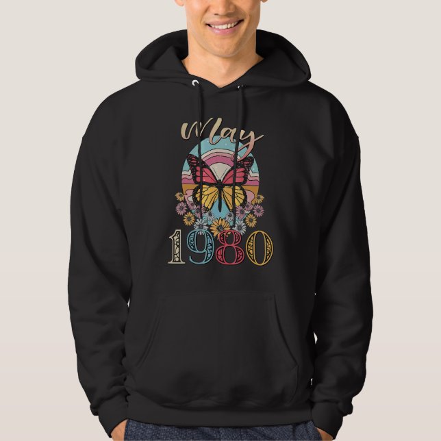 Mai 1980 Vintager Schmetterling Hoodie (Vorderseite)