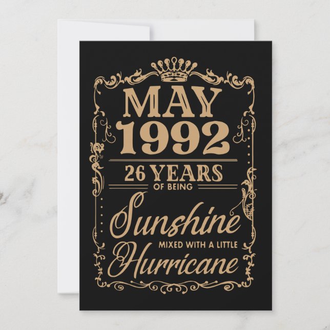 Mai 1992 26 Jahre Sonne Geburtstag t-shi Karte (Vorderseite)