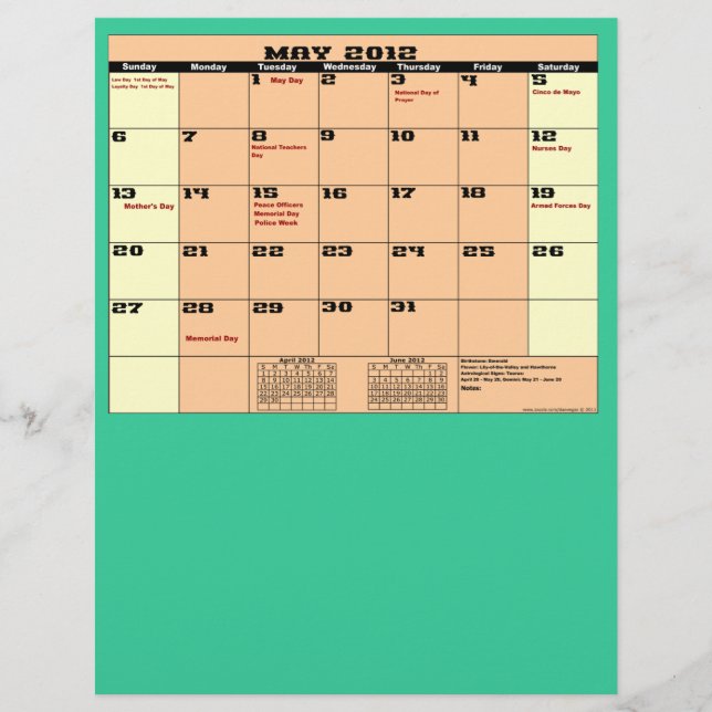 Mai. 2012 Kalender 13 Monat Mehrzweck-Flyer. Flyer (Vorne)