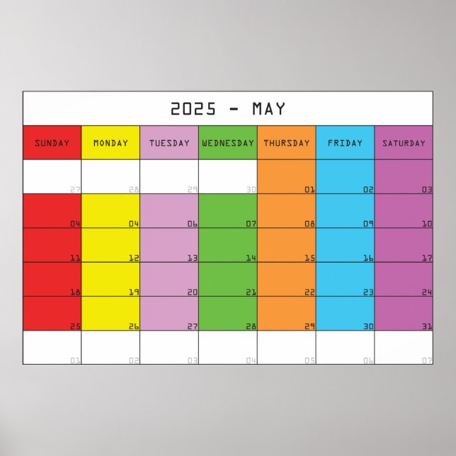 Mai 2025 Farbtage Kalenderplaner Poster (Vorne)
