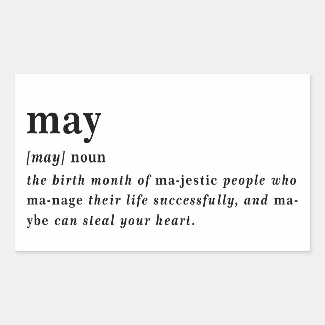 Mai-Definitions-Geburtstag Rechteckiger Aufkleber (Vorderseite)