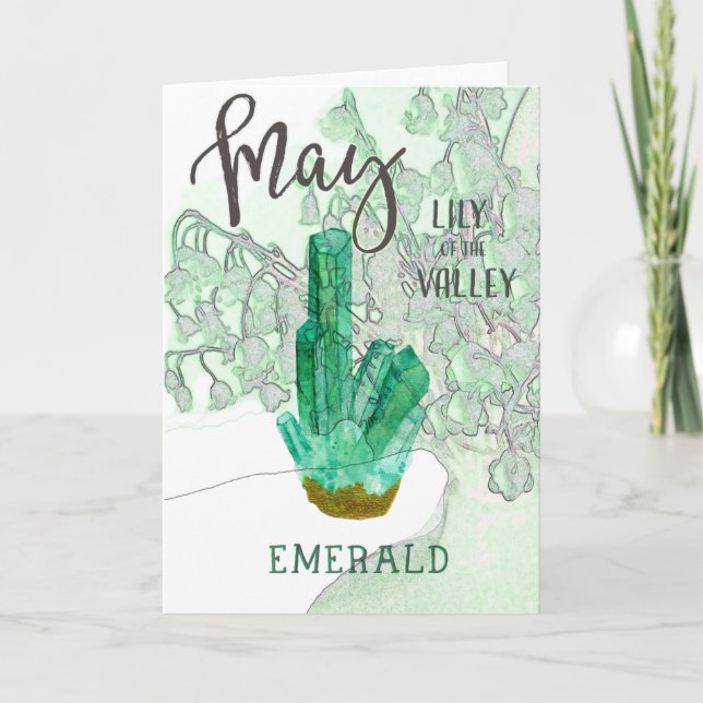 Mai-Geburtstag mit Birthstone und Blume Karte (Vorderseite)