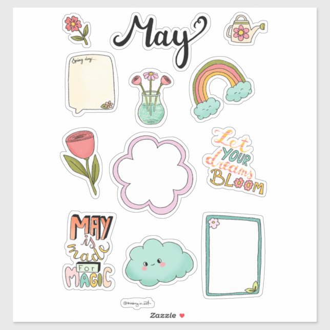 Mai-Stickerbogen – Frisch & Strahlend Aufkleber (Blatt)