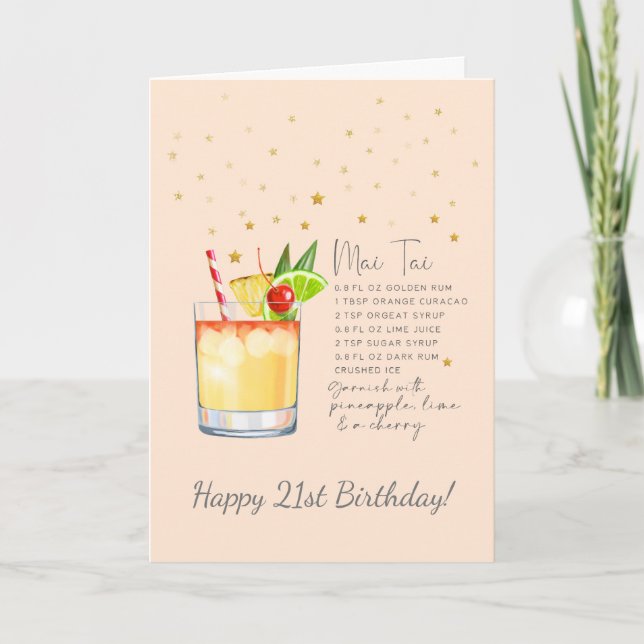 Mai Tai Cocktail 21. Happy Birthday Card Karte (Vorderseite)