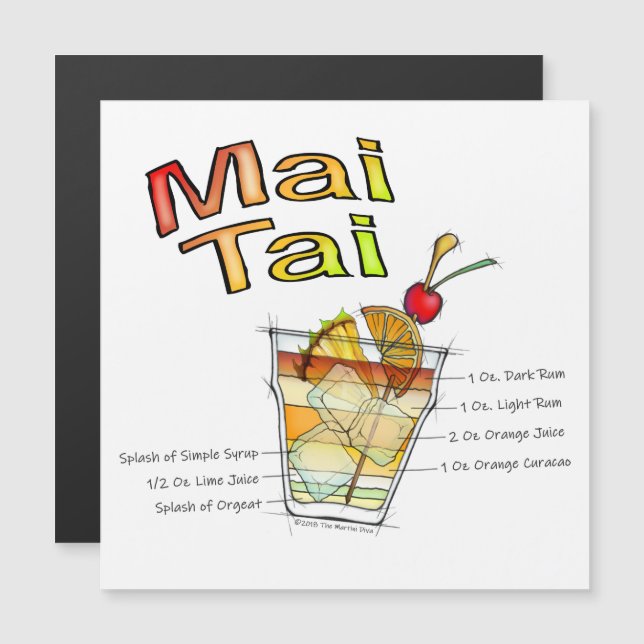 MAI TAI COCKTAIL RECIPE ART MAGNETEINLADUNG (Vorne/Hinten)