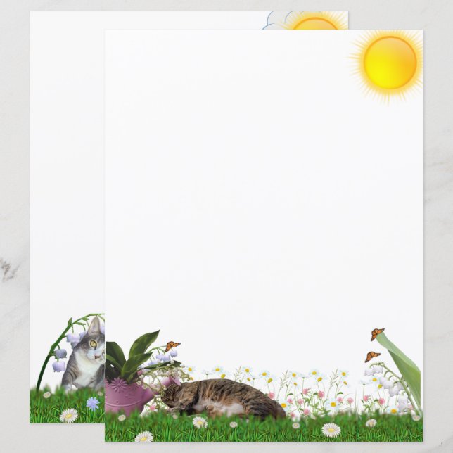 Maiblumen und Katzen Briefpapier (Vorne/Hinten)
