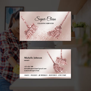 Maid Cleaning House Sparkling rose gold Business C Visitenkarte
