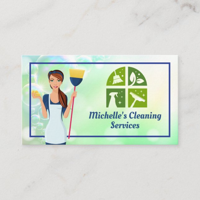 Maid Holding Broom | Seifenblasen Visitenkarte (Vorderseite)