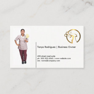 Maid Holding Duster   Reinigungs-Logo Visitenkarte
