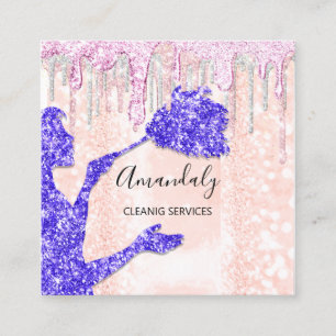 Maid House Clearing Services Logo Silber Rosa Quadratische Visitenkarte