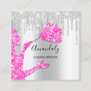 Maid House Clearing Services Logo Silver Pink Gray Quadratische Visitenkarte