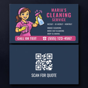 Maid House Reinigungs-QR-Code Pink Navyblau Visitenkarte