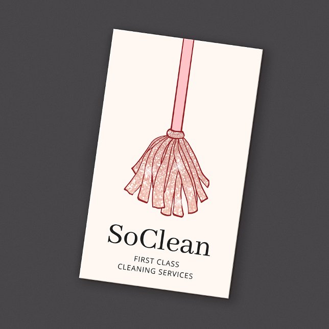 Maid HouseKeeping Services Rose Gold Glitzer Mop Visitenkarte (Von Creator hochgeladen)