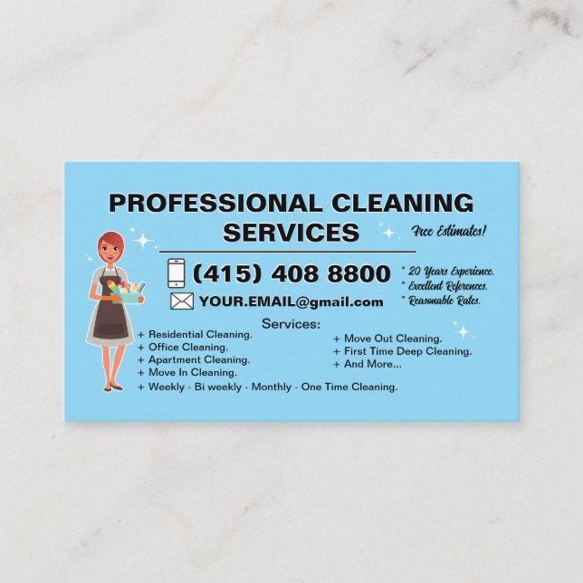 Maid Janitorial Lady Maison Carte de visite Nettoy (Devant)
