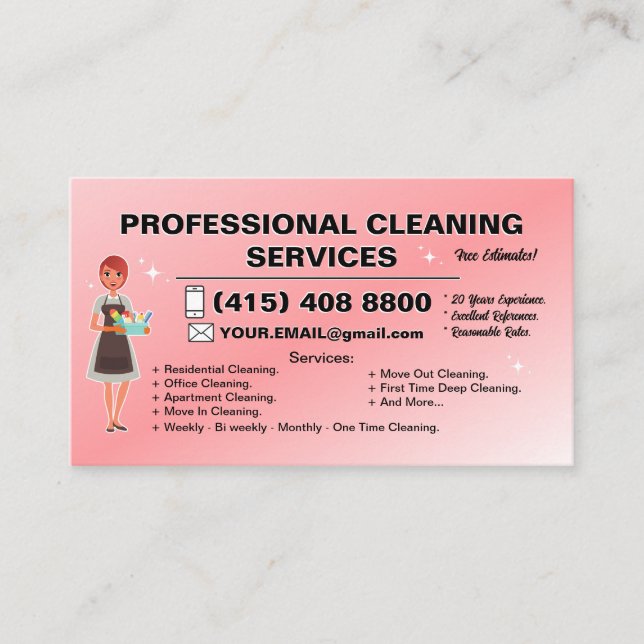 Maid Janitorial Lady Maison Carte de visite Nettoy (Devant)