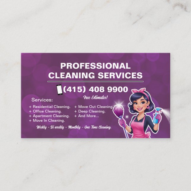 Maid Janitorial Lady Maison Carte de visite Nettoy (Devant)
