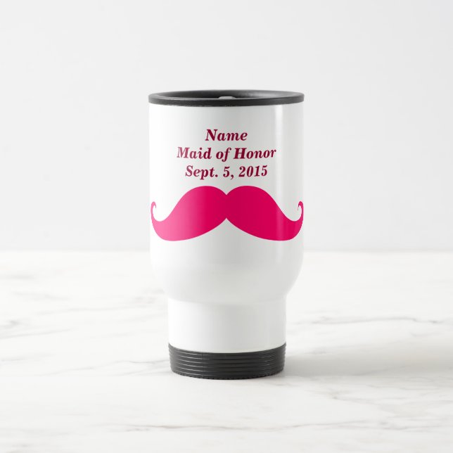 Maid of Honor Pink Mustache Travel/Commuter Mug (Centre)