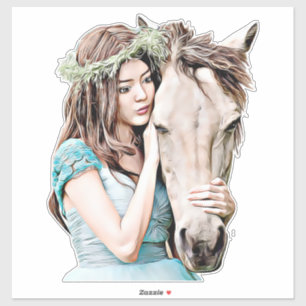 Maiden Girl and Horse Fantasy - Märchenkunst Aufkleber