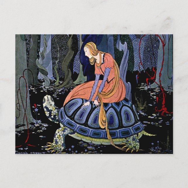 Maiden & Turtle ~ Französische Märchenmalerei Postkarte (Vorderseite)