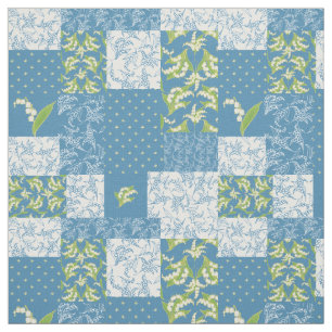 Maiglöckchen-Blumen-Faux-Patchwork Blau Stoff