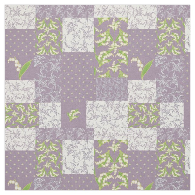 Maiglöckchen-Blumen-Faux-Patchwork Mauve Stoff (Muster)