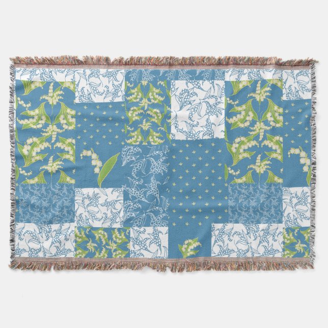 Maiglöckchen-Faux-Patchwork Blau Decke (Vorderseite)