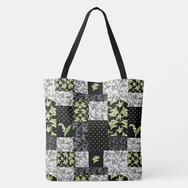Maiglöckchen-Faux-Patchwork in Schwarz Tasche (Rückseite)