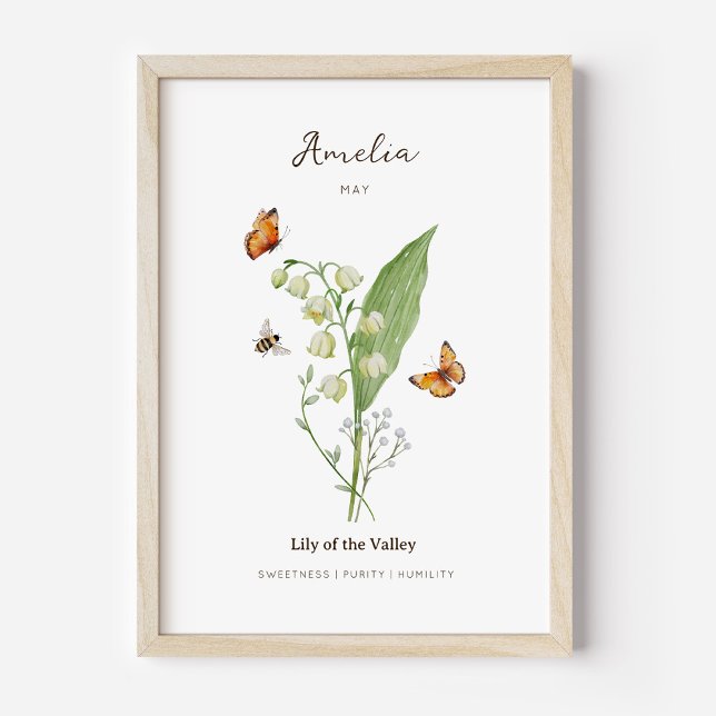 Maiglöckchen-Geburtsmonatsblumenposter Poster (Example of lily of the valley birth flower poster once framed. )