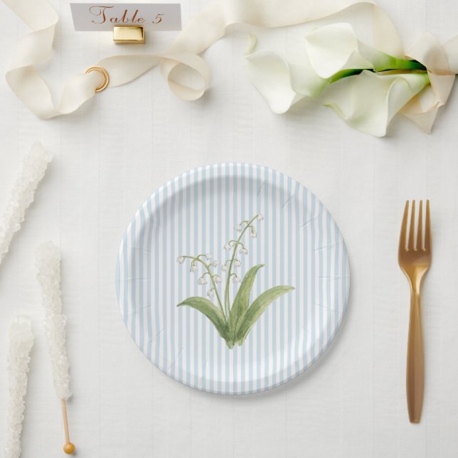 Maiglöckchen-Hochzeitsblaustreifen Pappteller (Hochzeit)