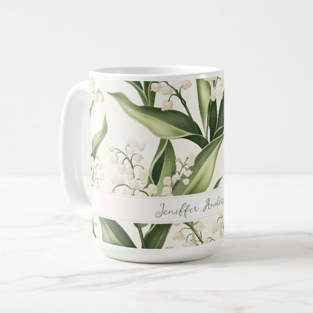Maiglöckchen mit individuellem Namen Kaffeetasse (Vorderseite Links)