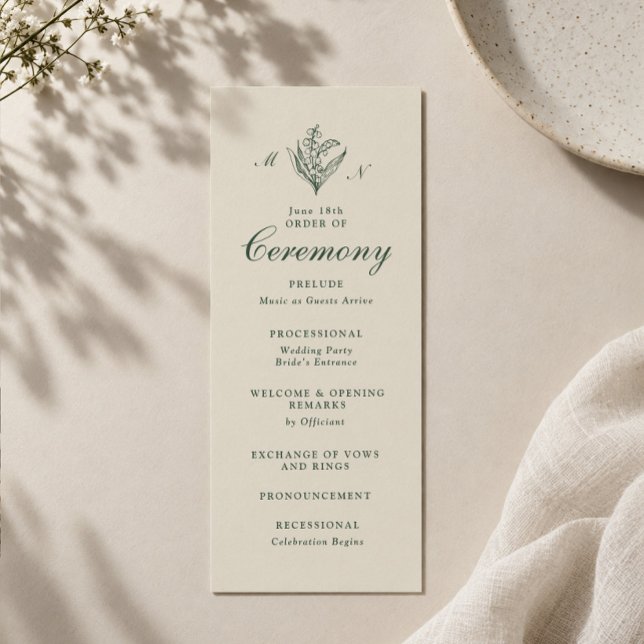Maiglöckchen-Monogramm-Hochzeitsprogramm Einladung (Von Creator hochgeladen)