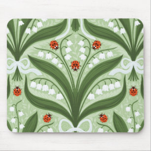 Maiglöckchen und Marienkäfer Symmetrie in Grün, Mousepad