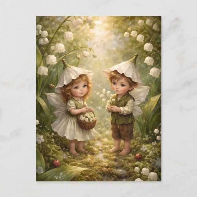 Maiglöckchen-Waldfeen Postkarte (Vorderseite)