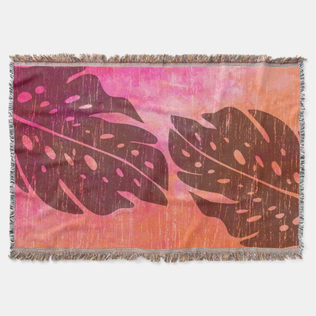 Maikai Hawaiian Monstera Leaf Krawatte-Dye Blend Decke (Vorderseite)