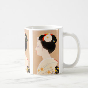 Maiko japanisches Mädchen in der Kaffeetasse
