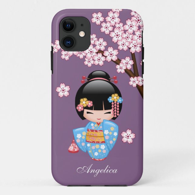 Maiko Kokeshi Doll - Blue Kimono Geisha Girl Case-Mate iPhone Hülle (Rückseite)